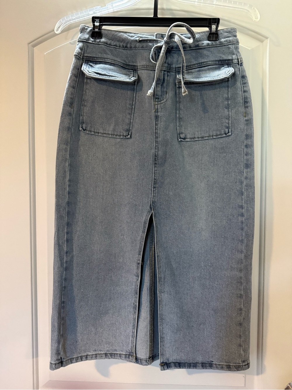 Rewash Denim Midi Skirt with Front Slit